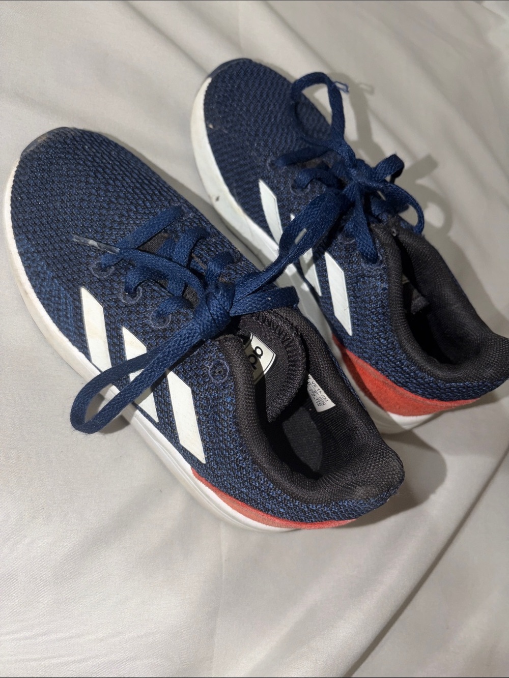 adidas Kids Navy Blue Sneakers with White Stripes and Red Heel